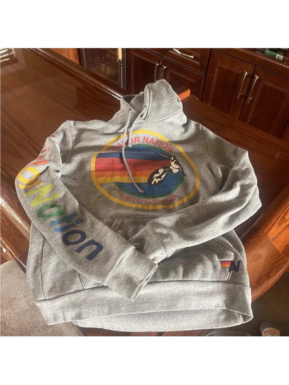 Women’s Gray Aviator Nation Hooded Sweatshirt with Rainbow Logo
